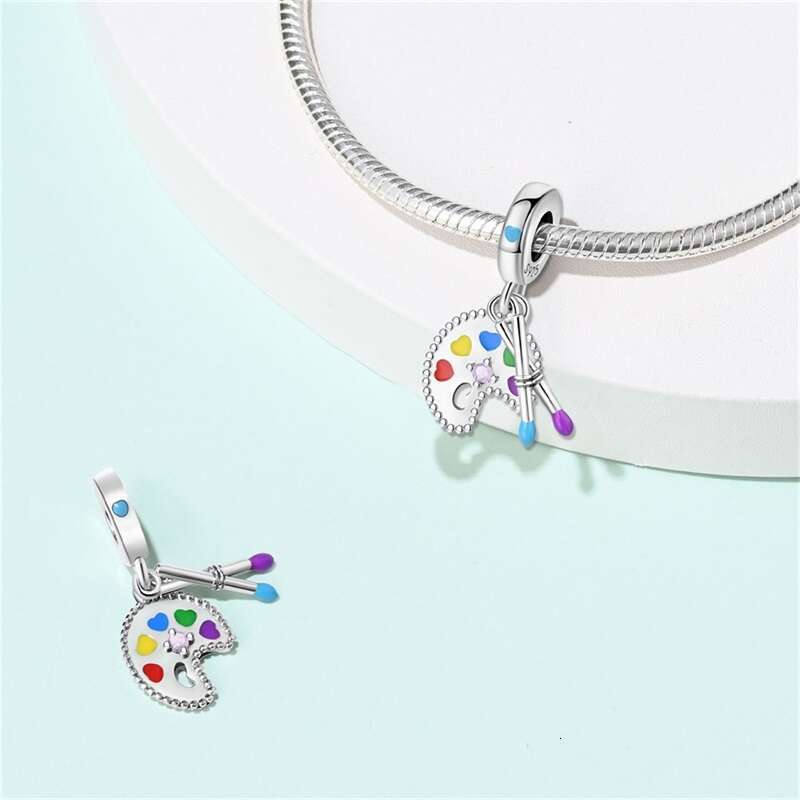 New 925 Sterling Silver Color Palette Pigment Artist Charms Beads Fit Original Bracelets DIY Birthday Jewelry Gifts