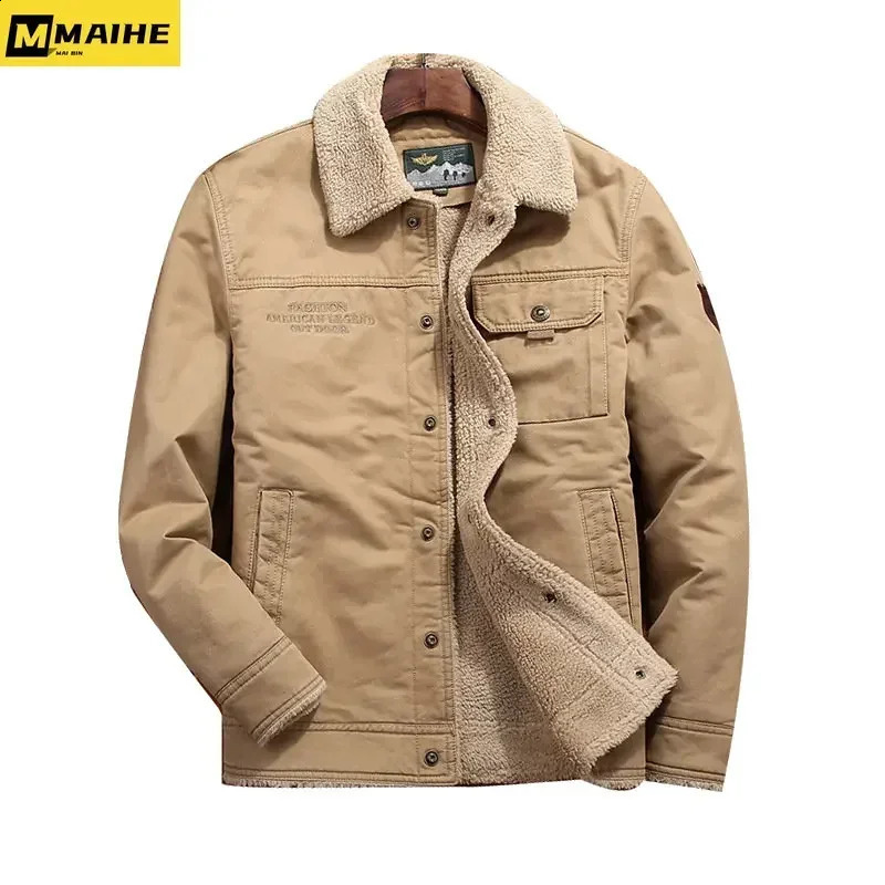 Retro fur collar Winter Jacket Mens Thick warm Coat Casual lamb fleece Parka Mens Trend Jacket Mens Bomber Jacket 6xl 240911