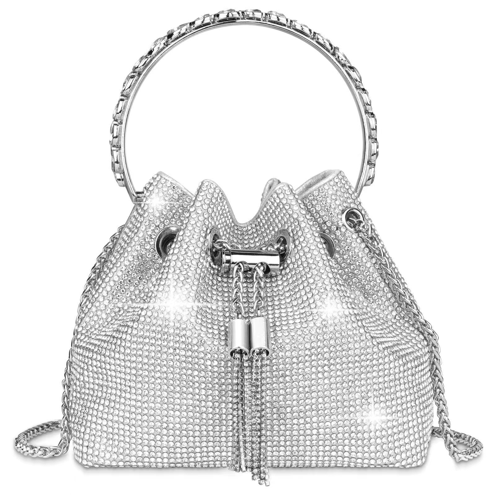 2024 Soft Water Women's Banquet Premium Tassel Hand Compassion Texture Full Diamond Handheld Bucket Bag