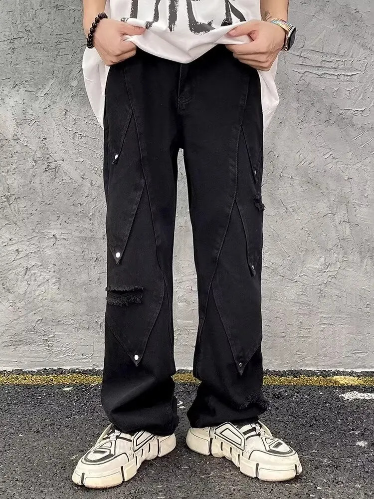 Ropa Y2K Streetwear Washed Blue Ripped Stacked Jeans Pants For Men Vintage Clothes Straight Hip Hop Denim Trousers Spodnie 240912