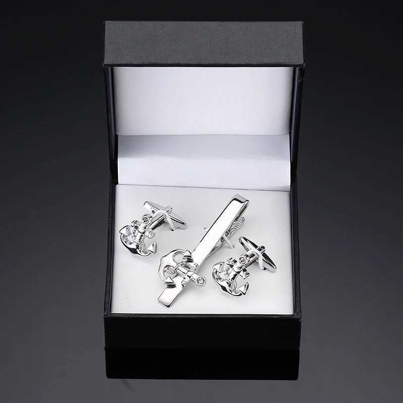 Classic mens shirt cufflinks tie clip set high-quality smooth boat anchor clip cufflinks button set accessories jewelry W240914