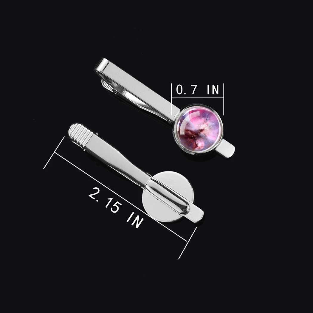 Mens Tie Clip Starry Sky Galaxy Universe Aurora Colorful Romantic Fashion Commercial Silver Rising Glass Decorative Gift W240914