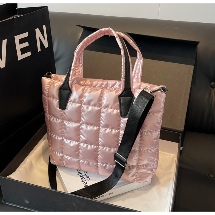 Women's fashion trend 2024 new handbag large capacity cotton clothing checkered shoulder tote diagonal cross bag