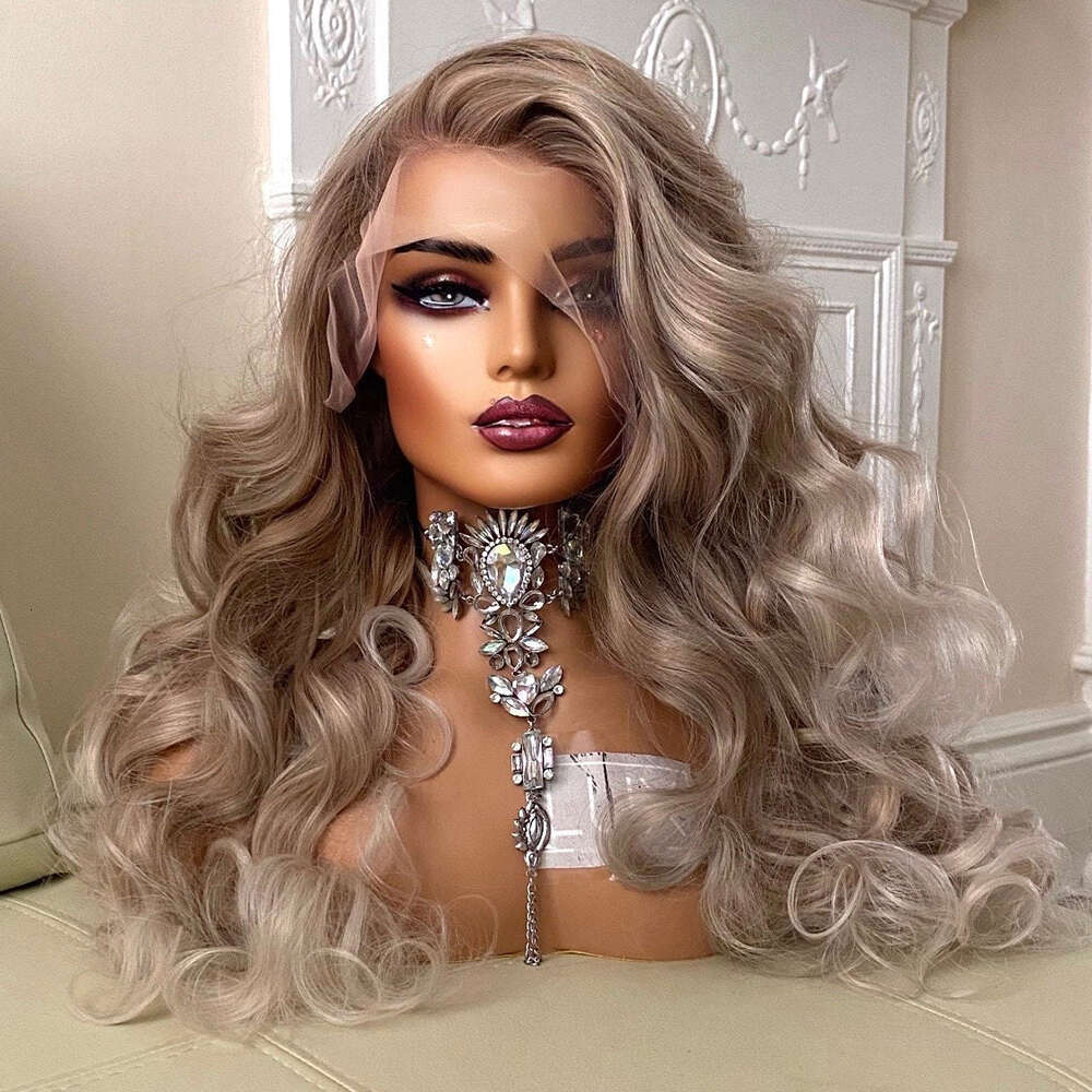 Mix Of Blonde Highlights And Lowlights Front Wig 26 Inches Heat Protected Synthetic Fiber Transparent Lace Wigs Glueless