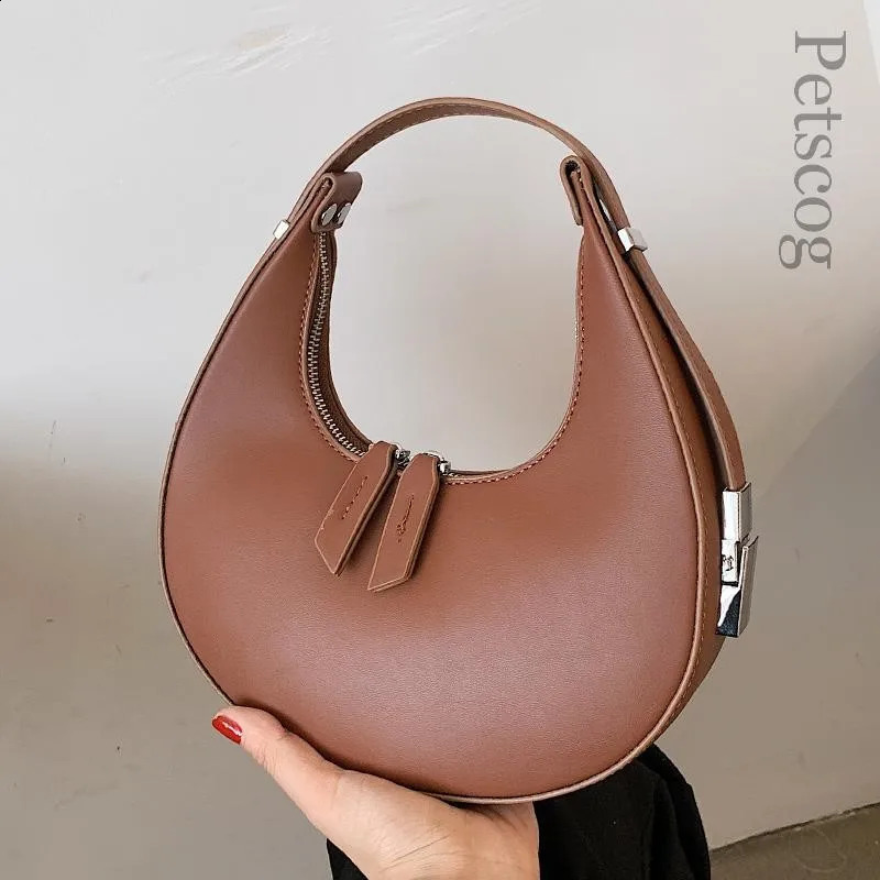 Petscog Handbags For Women Vintage Leather Clutch Bag Half Moon Underarm Shoulder Bags Fashion Handle Bag Female 240913