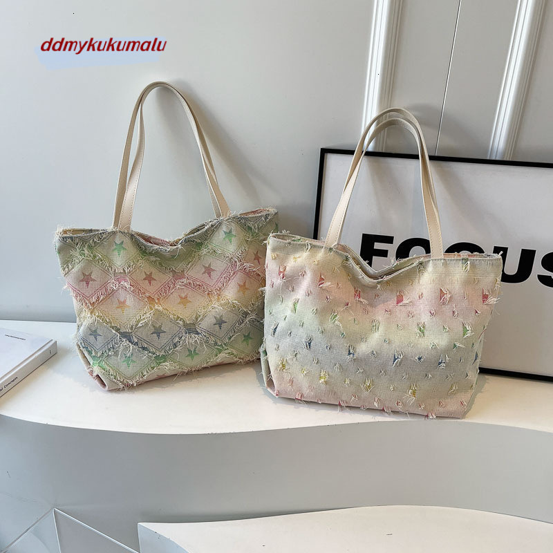 Lazy style, color fantasy tote women's new fashion, large capacity, versatile, personalized commuting shoulder bag, trendy H7.22#20 kukumalu