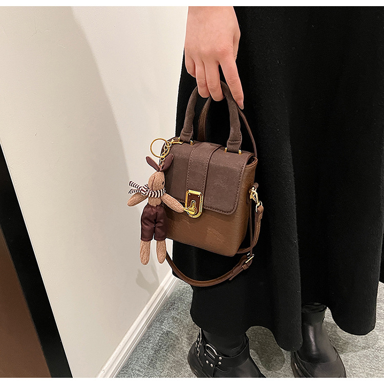 Retro Mini Handbag For Women Trendy PU TLXT Leather Square Purse Bag Colorblock Crossbody Mobile Phone Bag