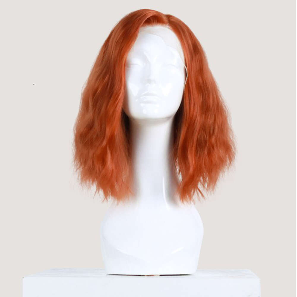 Copper Red Synthetic Front Shoulder Length Natural Wave Lace Frontal Wig Heat Resistant 10% Human Hair Mixed