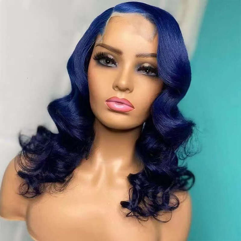 AIMEYA Dark Blue Short Wave Lace Front Wigs For Black Women Side Part Shoulder Length Bob Heat Resistant Synthetic Wig