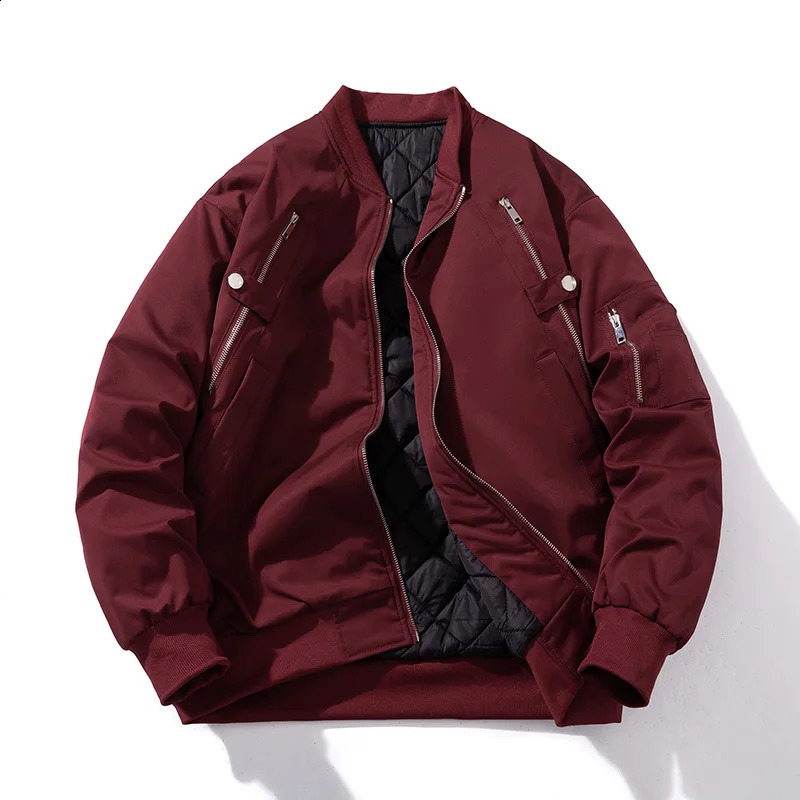 Hip Hop Bomber Jacket Men Thick Warm Fashion Coat Men Winter Punk American Jacket Zipper Vintage Solid Color High Street 240905