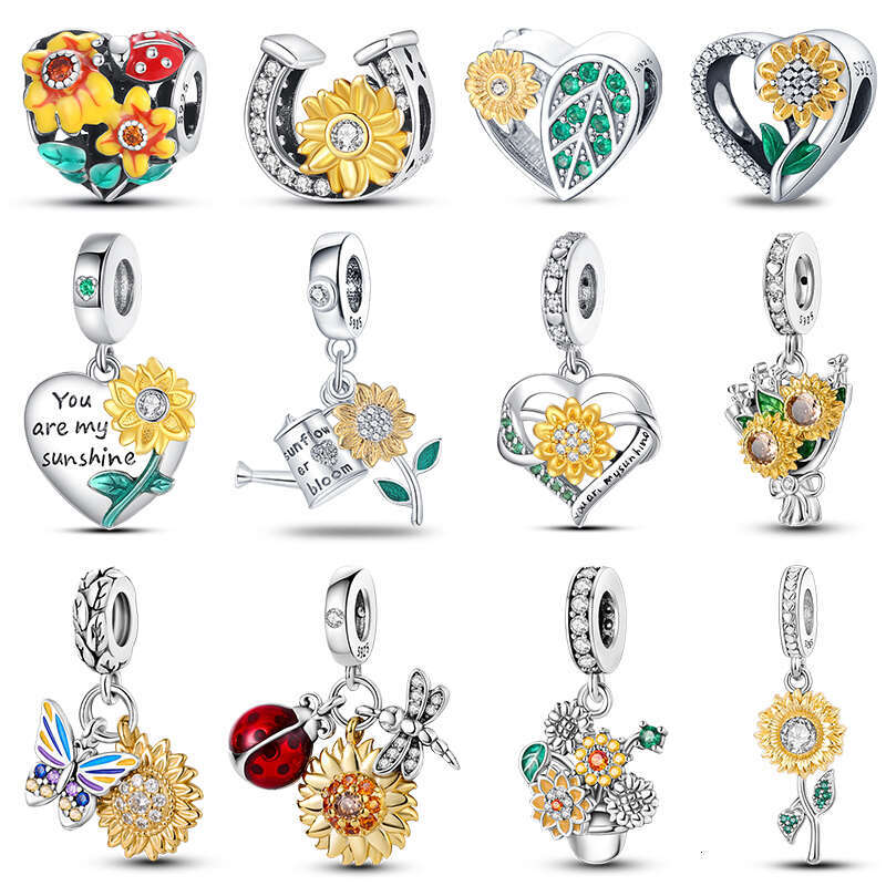 925 Sterling Silver Bees Heart Shaped Suower wer Charms Beads Fit Original Bracelet DIY Fine Jewelry Gift