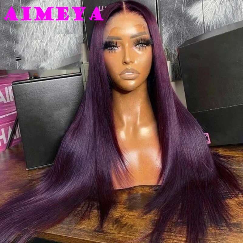 AIMEYA Dark Long Body Wave Synthetic Natural Haire Daily Wear Wigs Cosplay Purple Lace Front Wig