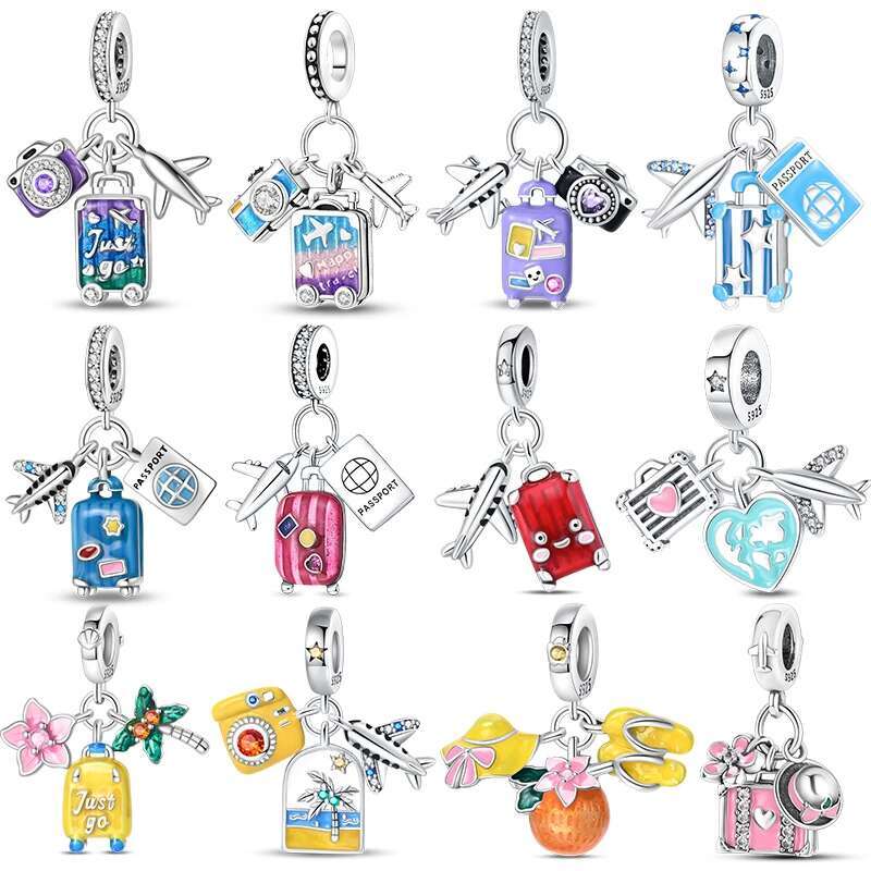 925 Sterling Silver Fashion Colorful Travel Lage Charms Beads Fit Original Bracelets DIY Anniversary Jewelry Gift