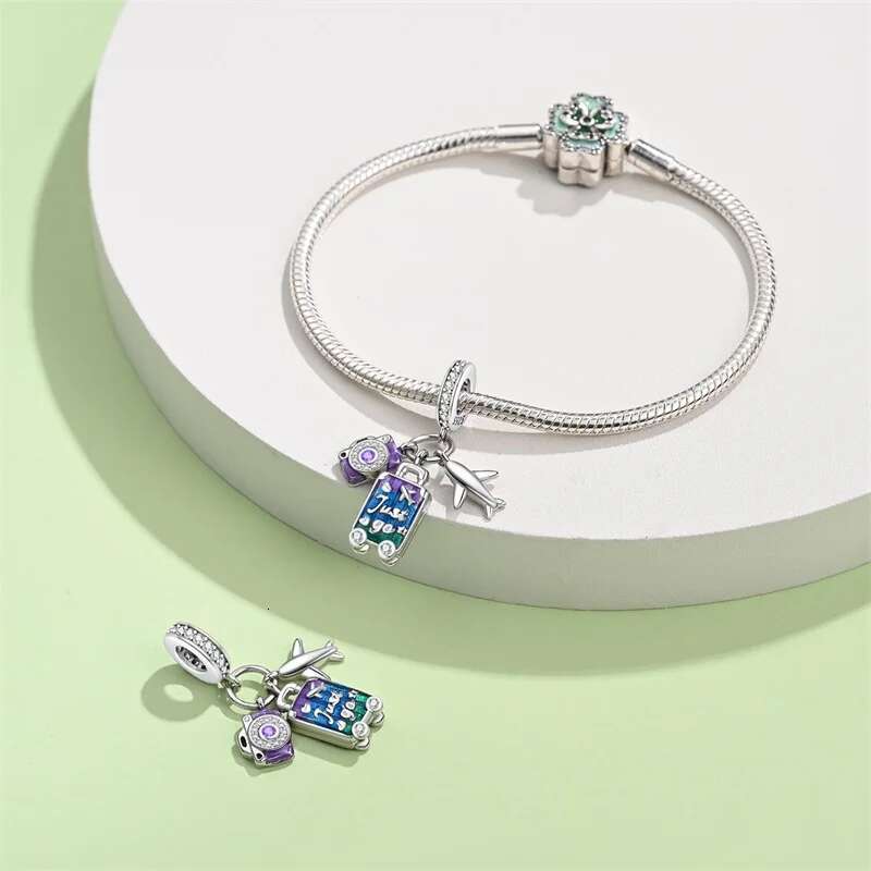 925 Sterling Silver Fashion Colorful Travel Lage Charms Beads Fit Original Bracelets DIY Anniversary Jewelry Gift