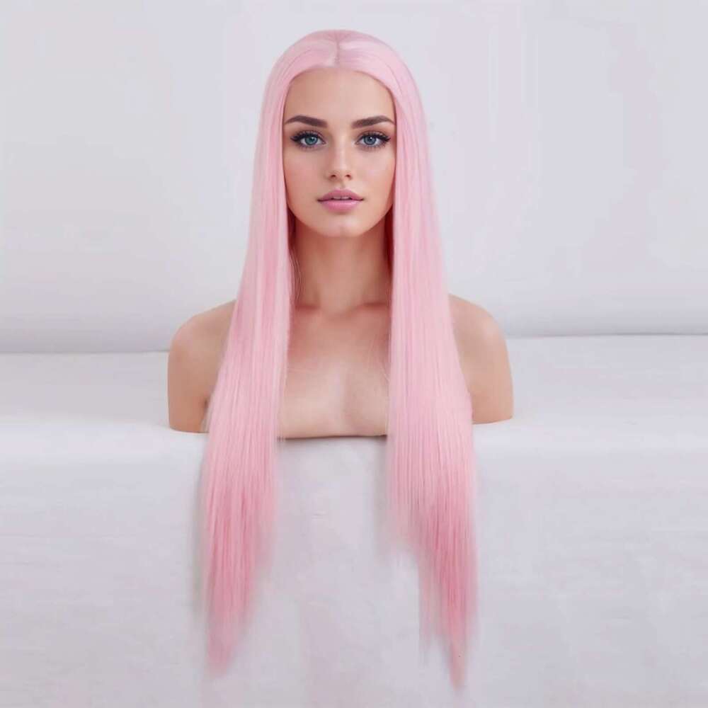 Synthetic Wigs Long Straight Pink Cosplay For Women Heat Resistant Fiber Lace Front Wig Glueless Pre Plucked Haire