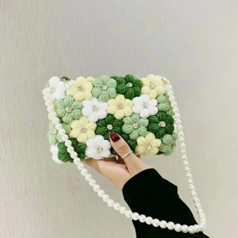 Hand woven wool backpack handbag beautiful flowers crochet hook bag easy to move and store 240913