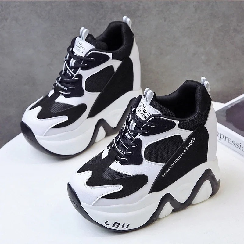 Women Platform Autumn Breathable Wedges Casual Shoes 12.5CM High Heels Thick Sole Sneakers Woman Deportivas Mujer