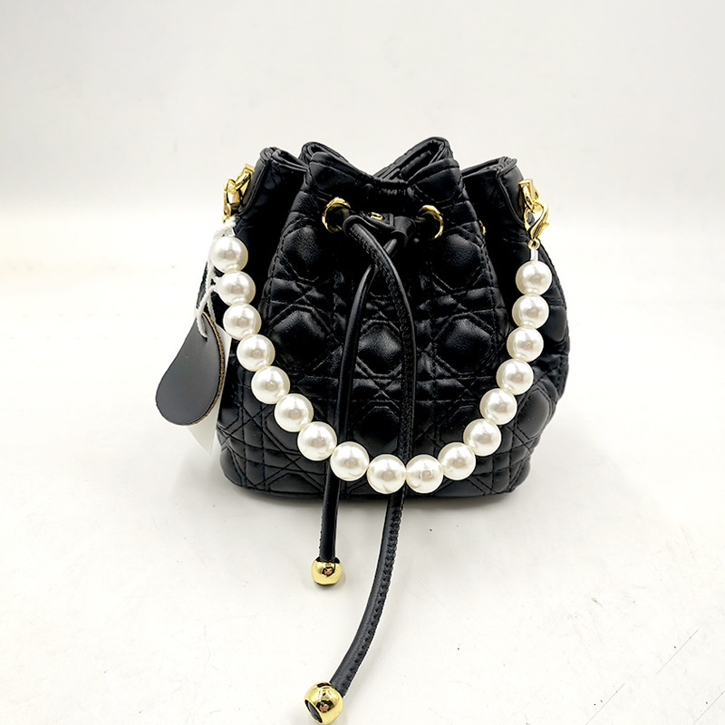 Women's 2024 New Embroidered Bucket Small Fragrant Style Fashion Diamond Grid Chain PU Beaded Single Shoulder Crossbody Bag