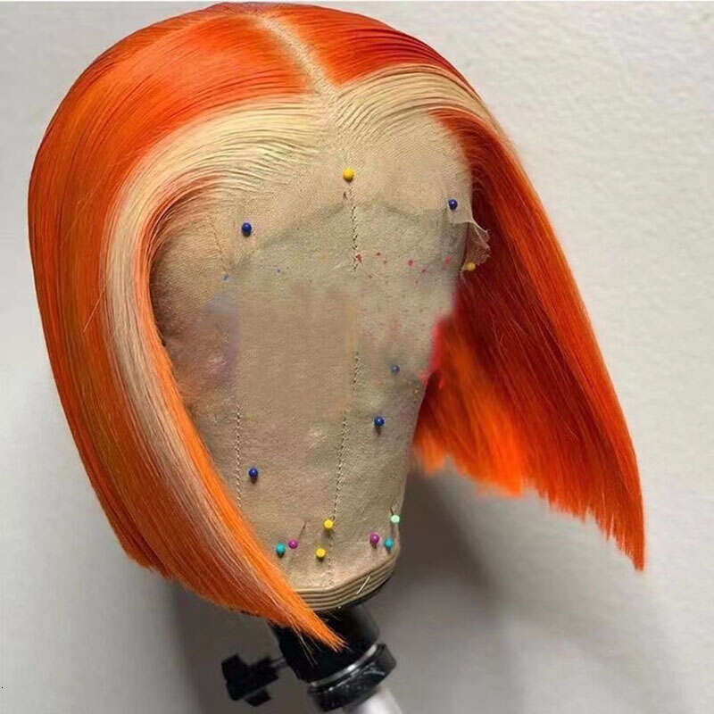 Short Bob Lace Front Silk Straight Orange BOB Wig For Women Heat Resistant Synthetic Hair Natural Looking Daily Use