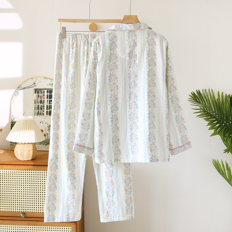 2024 Autumn/Winter Pama Long Sleeve Trousers 100% Cotton Wer Print 2 Piece Set Women's Pamas Soft Homewear