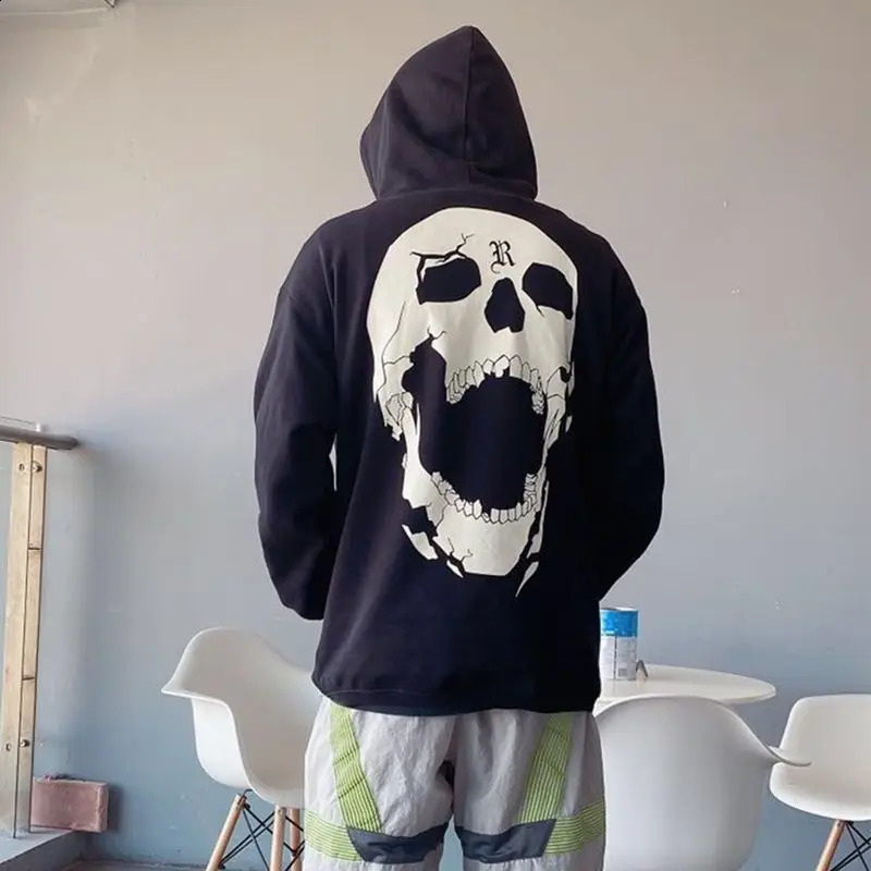 High Street Style Dragon Bone Skull Head Print Autumn/Winter Hoodies Mens Large Loose Fashion Sweatshirts Y2k Couple Top 240906