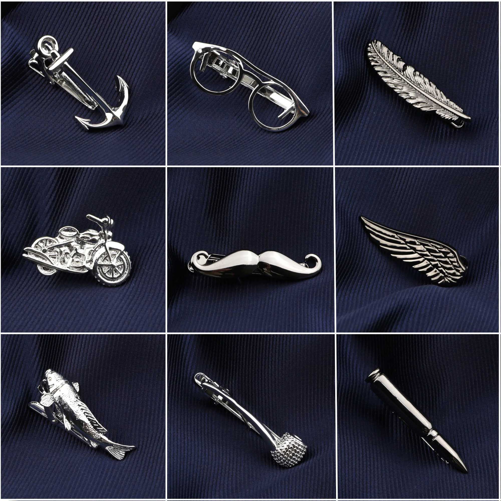 High quality tie clip mens daily accessories chrome stainless steel glasses pen key car guitar shape business Corbata arrow buckle W240914
