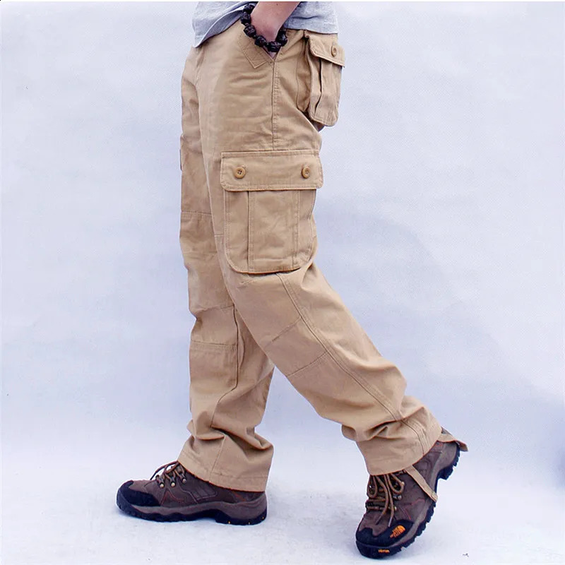 Cargo Pants Men Six Pockets Tactical Straight Slacks Pant Overalls Zipper Casual Cotton Long Trousers Male Clothing 240913