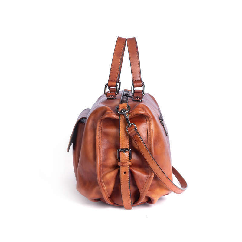 AMZZ 2024 Summer New Women's Head Layer Leather Shoulder Cross Hand Brushed Large Capacity Bag