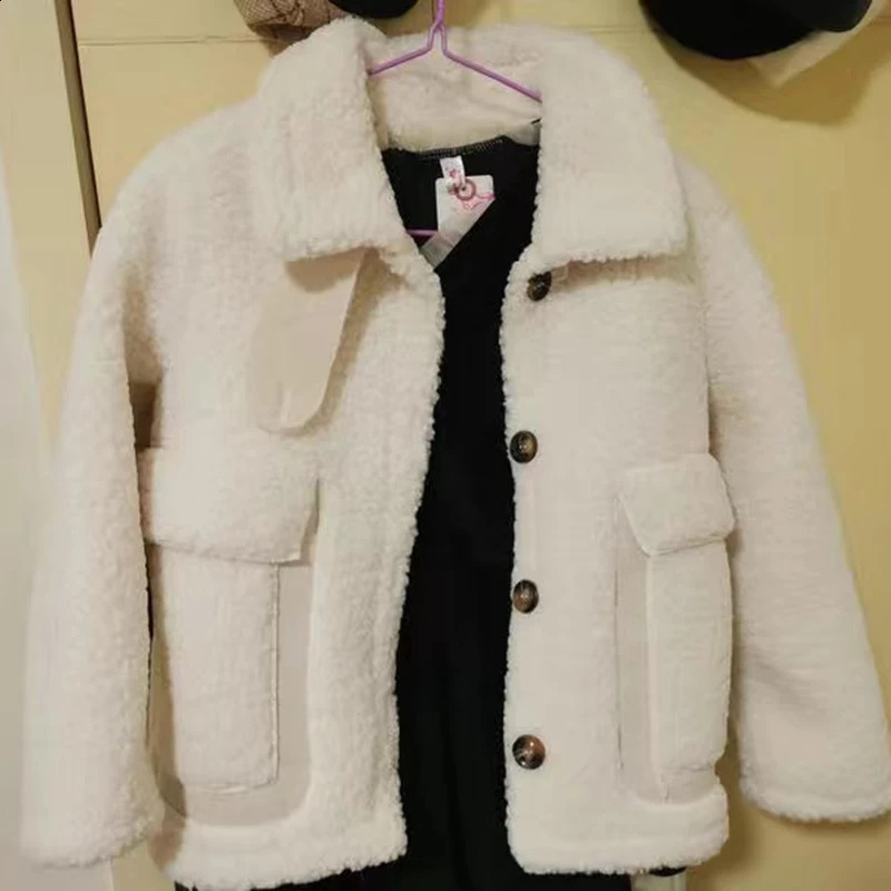 Thick Lamb Wool Teddy Coat Women Korean Style Warm Fluffy Jacket Autumn Winter Furry Cashmere Coat Big Pocket Faux Fur Overcoat 240911