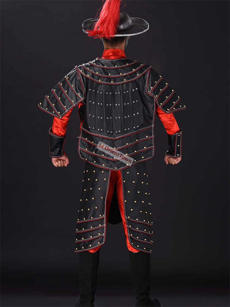 Ancient China Nan Bei and Ming Dynasty Clothing Male General Armor Stage Costume Black Warrior Battle Robe Performance Costume