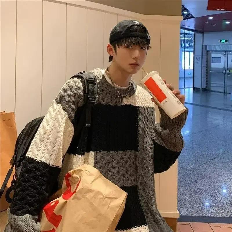 Men's Sweaters Black Zipper Sweater Winter Style Vintage Round Neck Knitted Top Trendy Brand Pullover Line Clothes Jacket