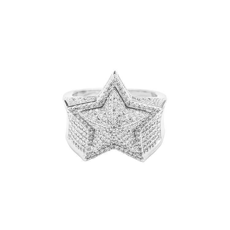Customized fashion sterg sier star shape VVS moissanite dia ring top quality for Hip hop Mens life