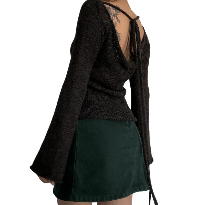 Xingqing y2k Sweaters Women Grunge Clothes Solid Color Off Shoulder Long Sleeve Pullover Knitted Tops 2000s Clothing Streetwear 240911