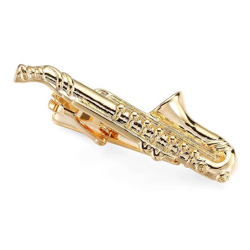 High quality mens tie clip copper metal saxophone design 3-color shirt accessories wedding jewelry gifts W240914