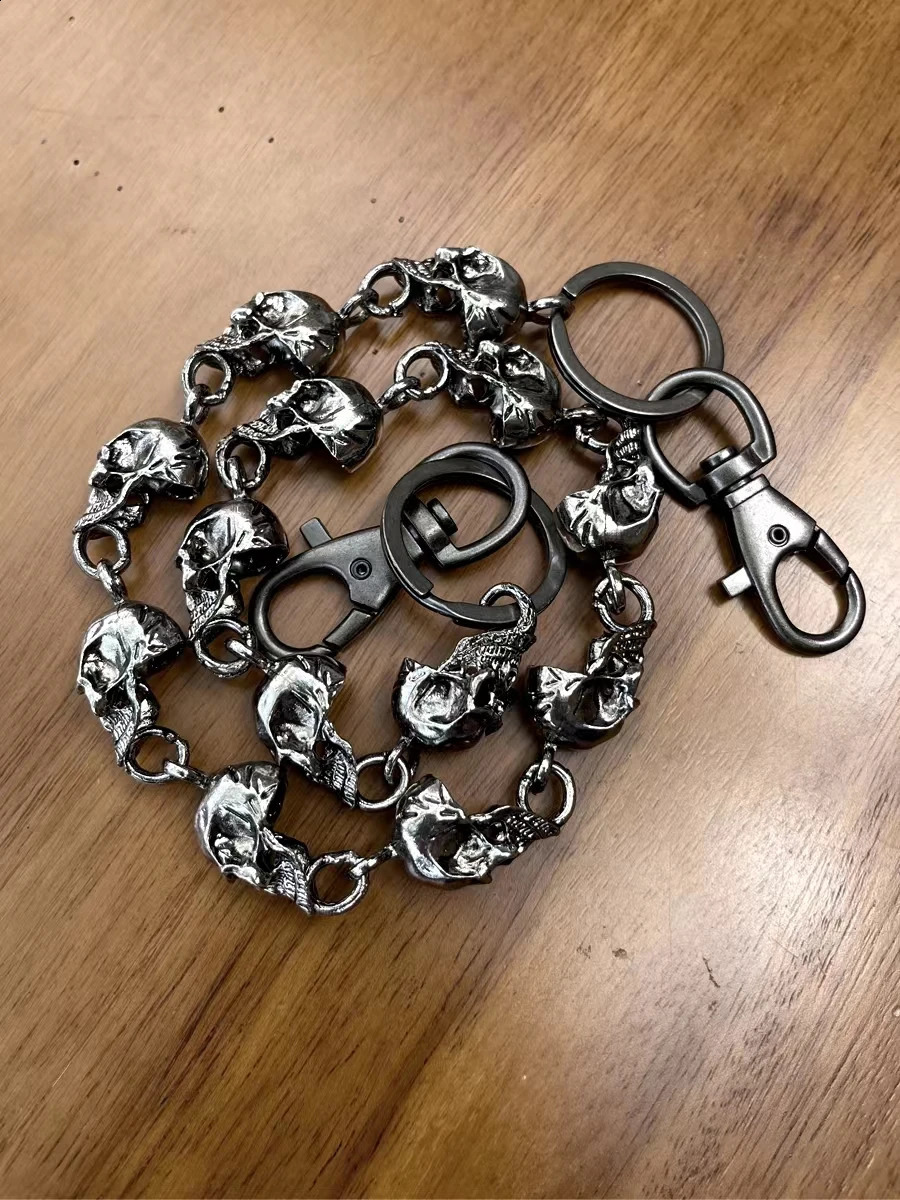 Mens waist chain keychain retro skull metal hip-hop gothic punk skull pants jeans bicycle wallet keychain accessories 240914 - view 6