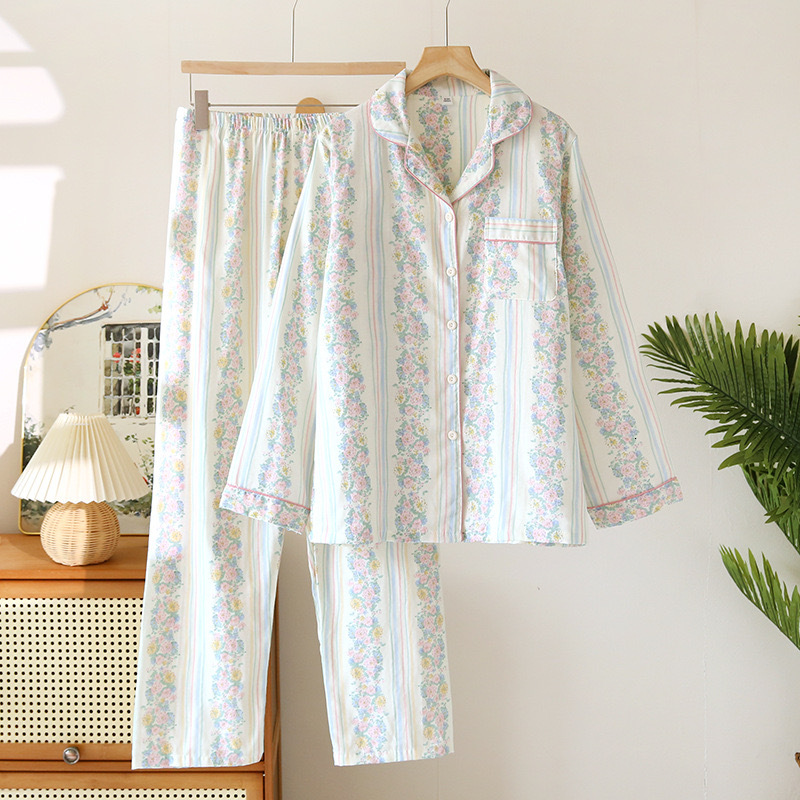 2024 Autumn/Winter Pama Long Sleeve Trousers 100% Cotton Wer Print 2 Piece Set Women's Pamas Soft Homewear