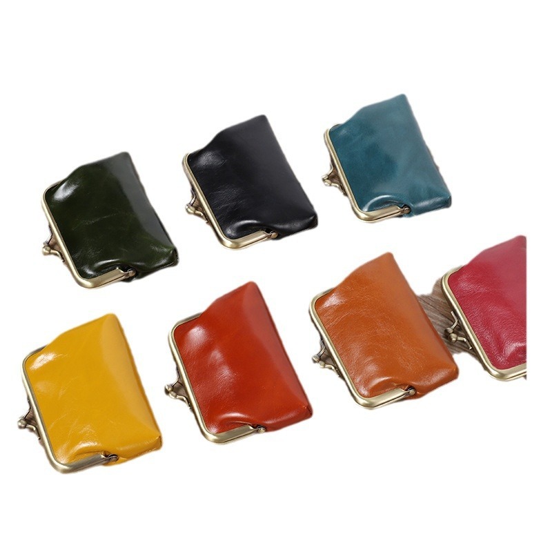 2024 New Change Head Layer Oil Wax Skin Mini Storage Mouth Gold Coin Bag Genuine Leather Zero Wallet