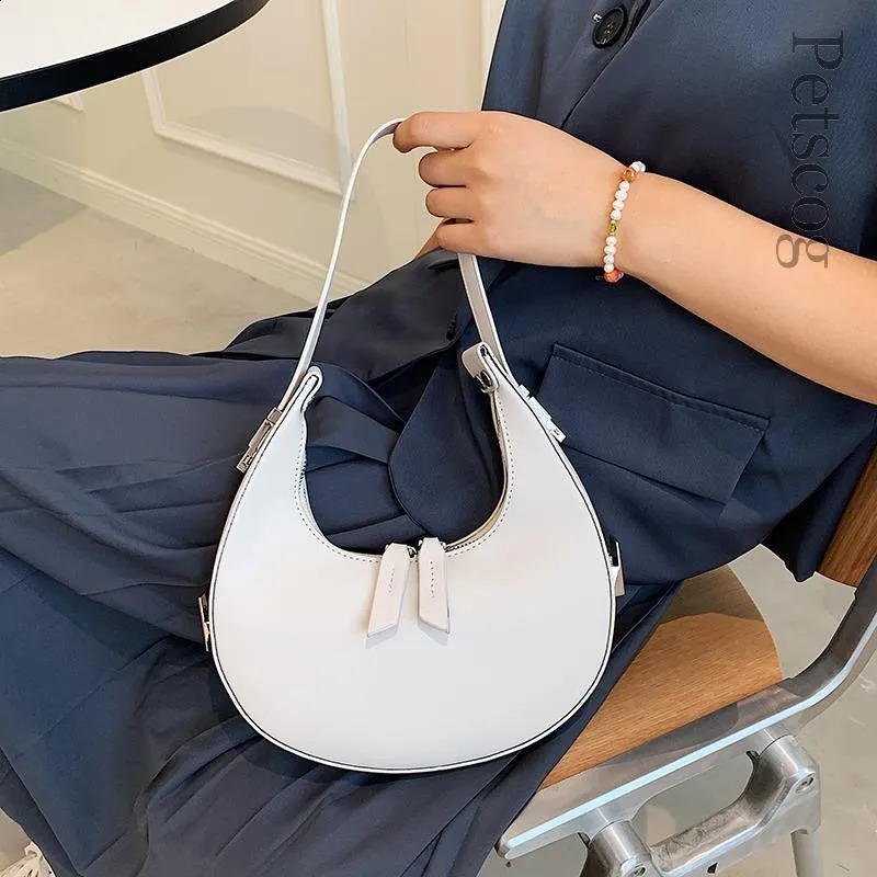 Petscog Handbags For Women Vintage Leather Clutch Bag Half Moon Underarm Shoulder Bags Fashion Handle Bag Female 240913