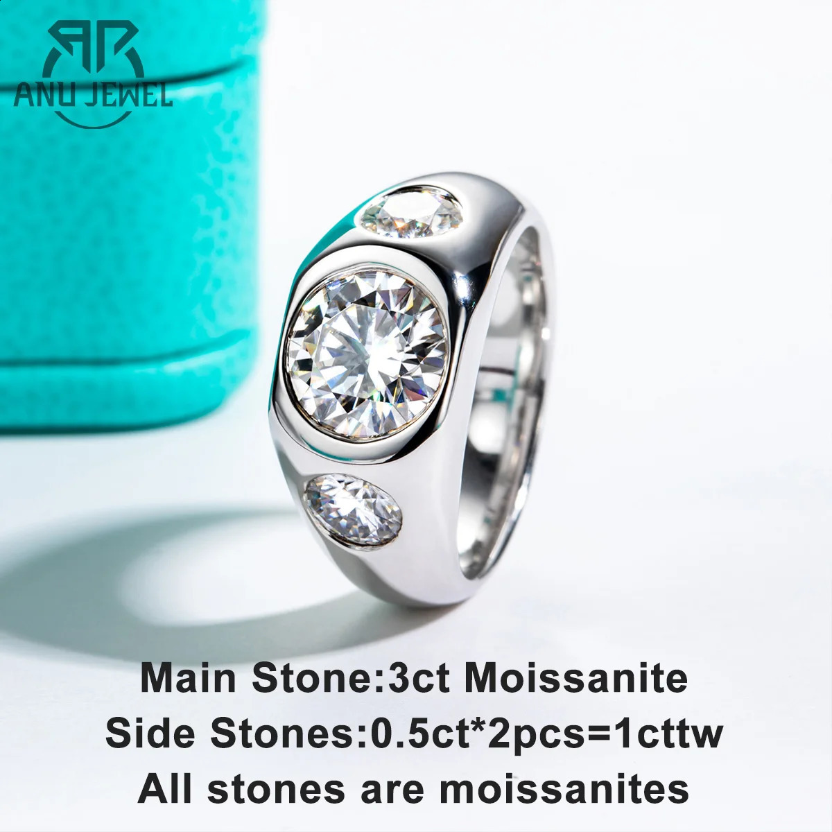 AnuJewel 3cttw D color silica mens ring 925 sterling silver 18K goldplated laboratory creates diamond engagement rings for men 240912