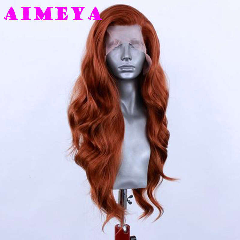 AIMEYA Synthetic Ginger Orange Body Wave Free Part Lace Front Wigs For Women Natural Looking Daily Wear Costume Party Wig