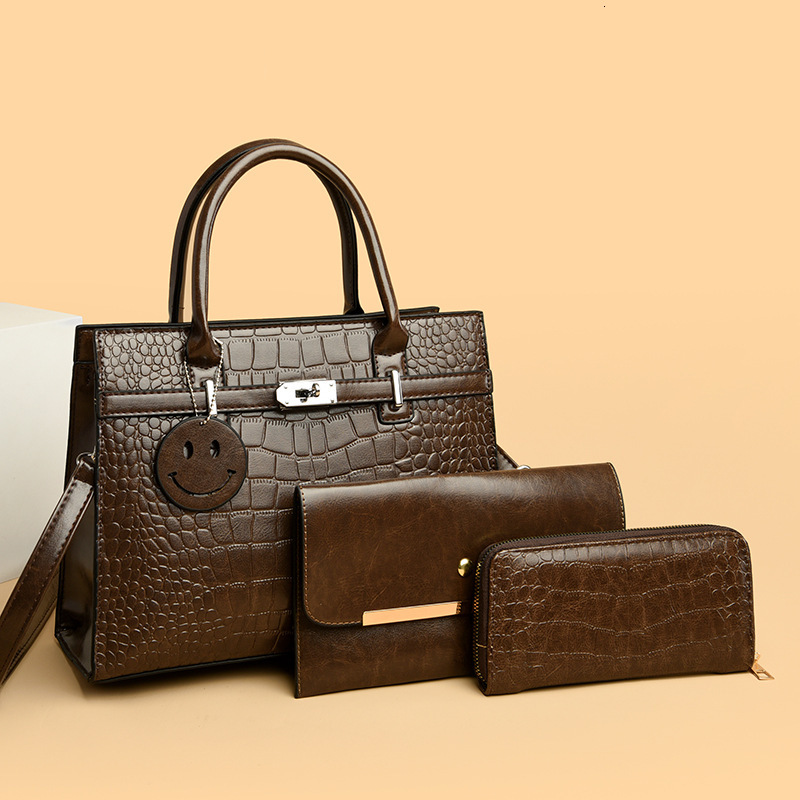 2025 New Fashion One Shoulder Handheld Luxury Bag 3-piece Set With Crocodile Pattern Mother Bag For Women