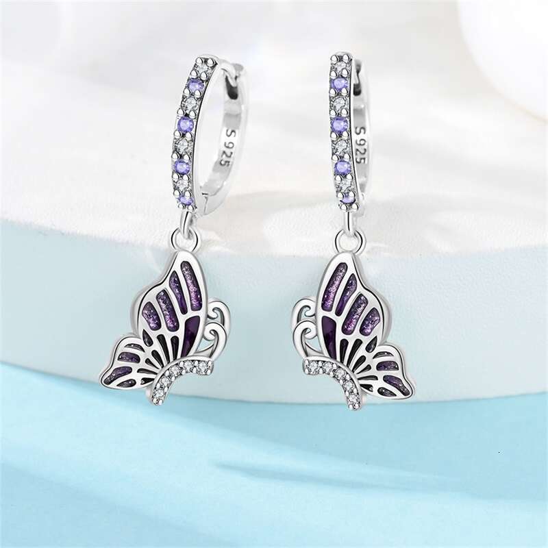 New Summer 925 Sterling Silver Luminous Firefly Ladybird Butterfly Double Hoop Earrings For Women Party Jewelry