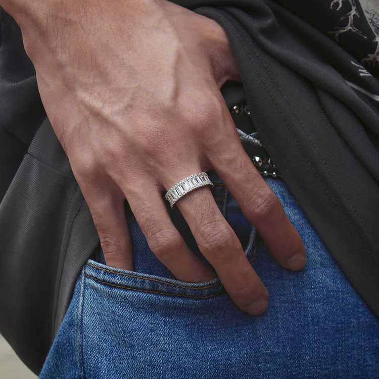 Popular Baguette Moissanite Ring 925 Sterling Silver D White Baguette Moissanite Engagement Ring Mens Women Hip Hop Ring