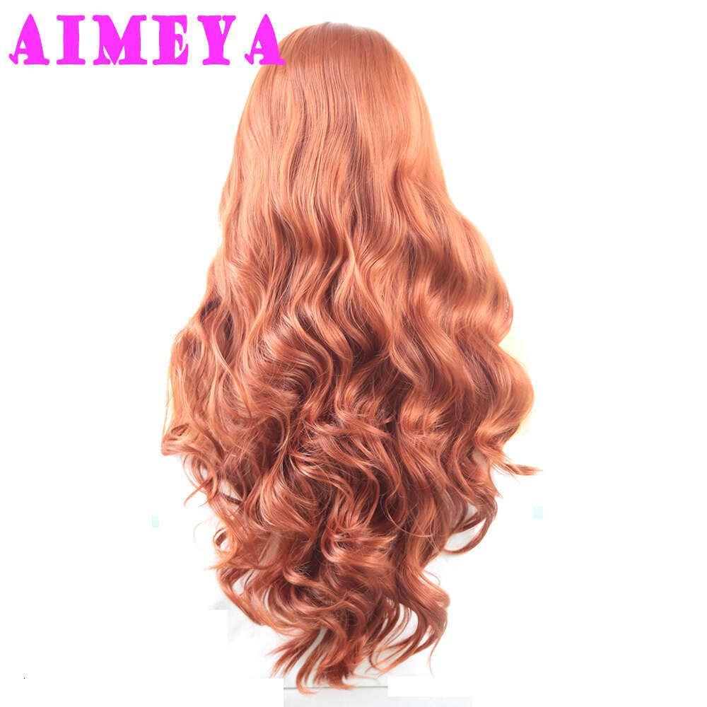 AIMEYA Copper Red Long Body Wave Front Synthetic Lace Wig For Women Heat Resistant Hair Cosplay Daily Use