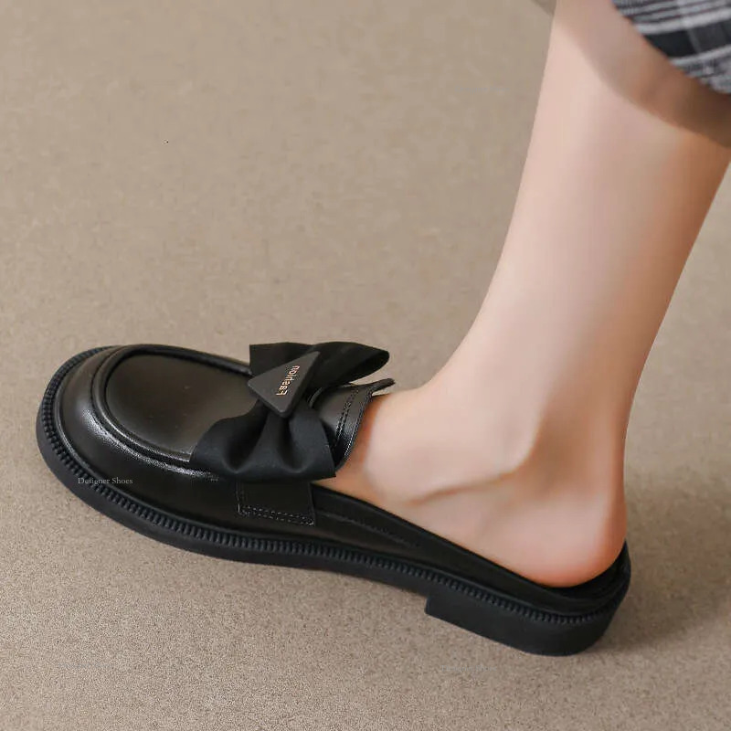 Toe 2024S Leather Women's 2024 New Summer Platform Outside The Soft-Soled Large Size Black Flat Slippers 241114