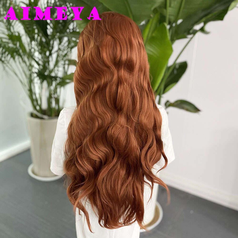 AIMEYA Copper Synthetic Lace Front For Women Natural Haire Long Loose Wave Wig Daily Use Cosplay Heat Resistant Fiber