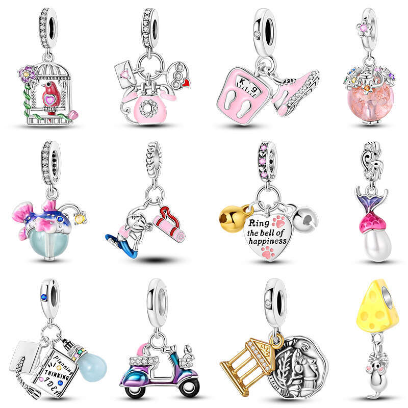 New 925 Sterling Silver Luminous Magic Fish Cat Mouse Family Charms Beads Fit Original Bracelets DIY Gifts for women jfine jewelry