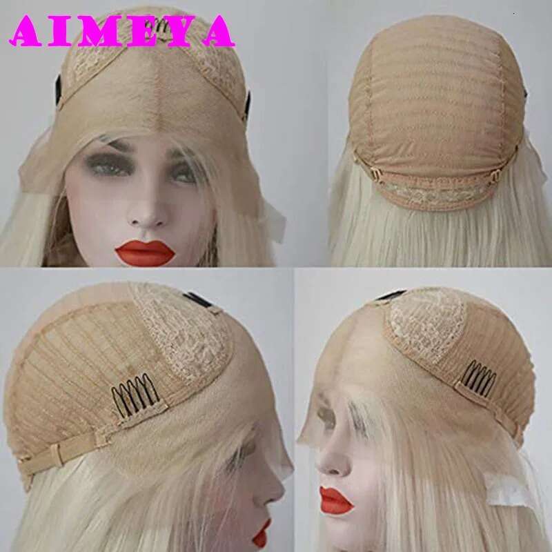 AIMEYA Blue Synthetic Long Body Wave Front Mint Green Heat Resistant Hair Lace Daily Use Cosplay Wig