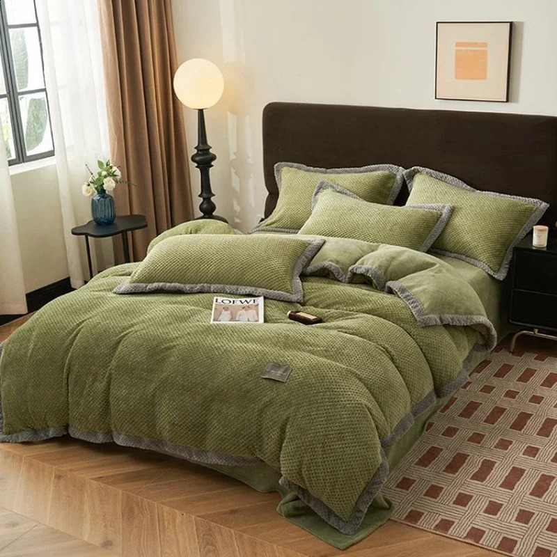 Bedding Set Winter Warm Thicken Milk Veet Duvet Bed Sheet and Pillowcases Quilt Cover Queen King Size 220x240cm 240904