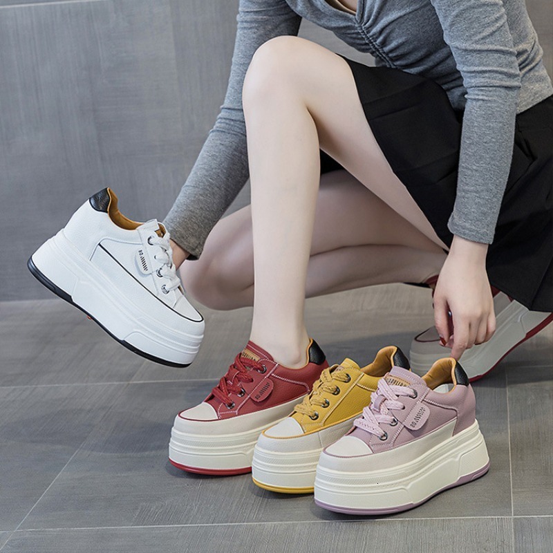 Retro 9cm Cow Suede Genuine Leather Women Vulcanized Platform Wedge Skate Boarding High Brand Heels Casual Stable Shoes